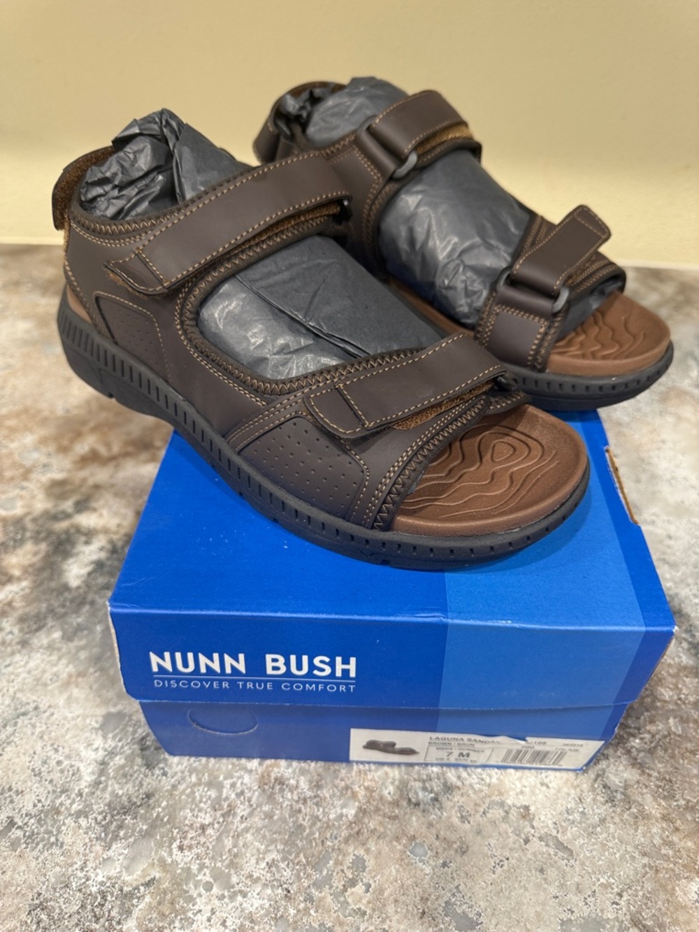 Nunn Bush Dark Brown Leather Adjustable Strap Sandals